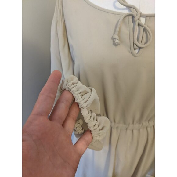 Vintage 70s Tan Maxi Dress Long Sleeve Drawstring Boho Prairie Peasant Retro L - Picture 5 of 9